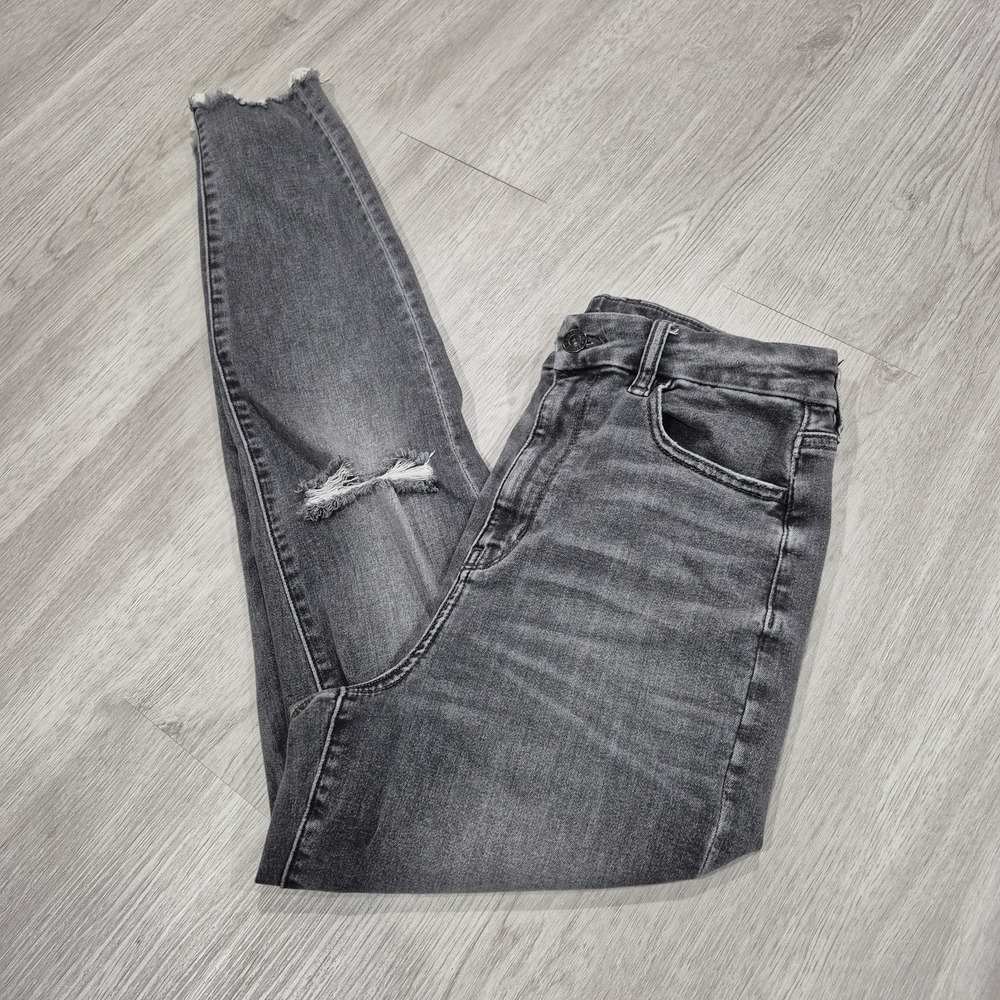 American Eagle Jeans Womens 8 Gray Curvy‎ Highest Rise Jegging Destroyed Stretch